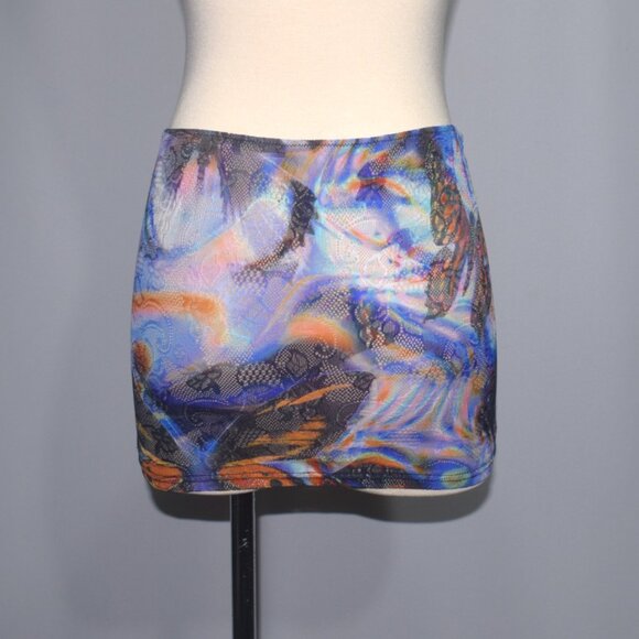 White Fox Butterfly Print Stretch Mesh Lace Mini Skirt S - Picture 4 of 9